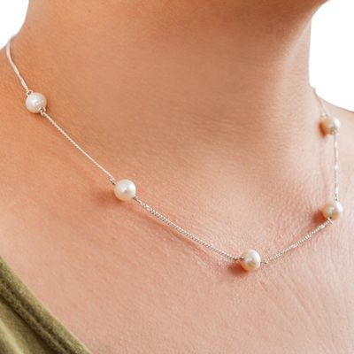 Alternate image for Artisan Crafted Cultured Pearl and Sterling Silver Necklace Pearl Dance