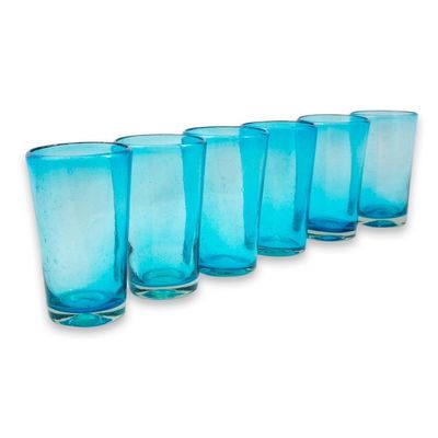 Alternate image for Set of 6 Aquamarine Hand Blown 15 oz Tumblers Aquamarine Bubbles