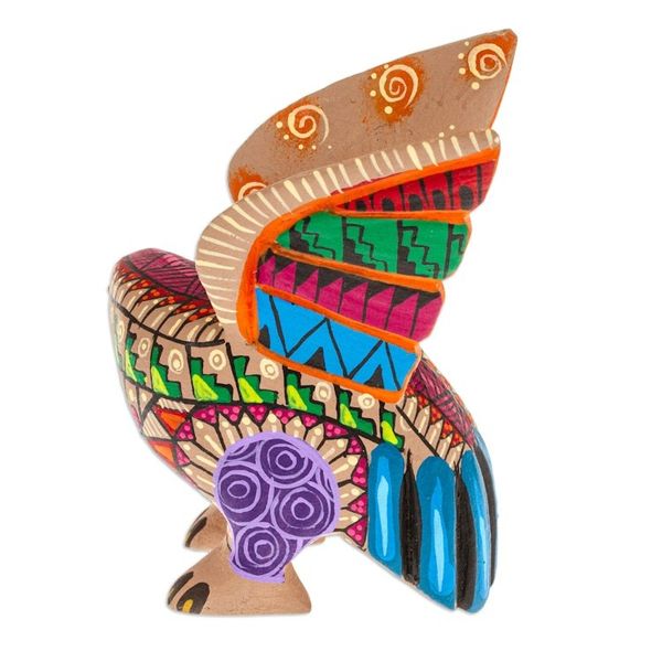 Alternate image for Copal Wood Alebrije Eagle Figurine Painted in Red and Blue Fiery Eagle
