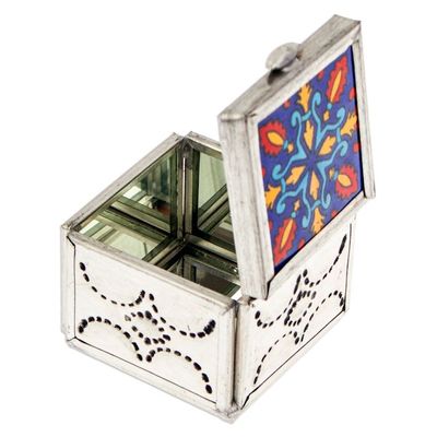 Alternate image for Handcrafted Blue Talavera-Themed Tin and Ceramic Jewelry Box Twilight Reflections