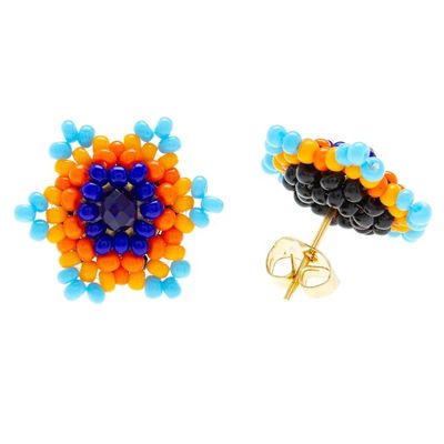 Alternate image for Star-shaped Beaded Button Earrings Handcrafted in Mexico Lapis Star