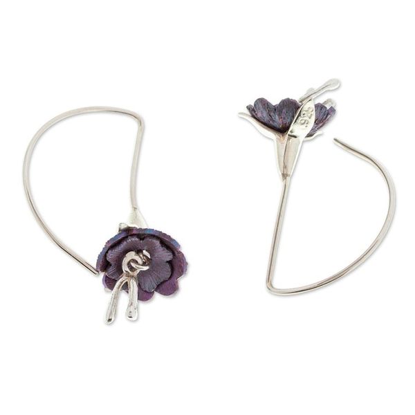 Alternate image for Floral Titanium Plated Sterling Silver Drop Earrings Sleepy Flowers