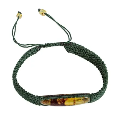Alternate image for Amber Wristband Bracelet with Viridian Cord from Mexico Age-Old Elegance in Viridian