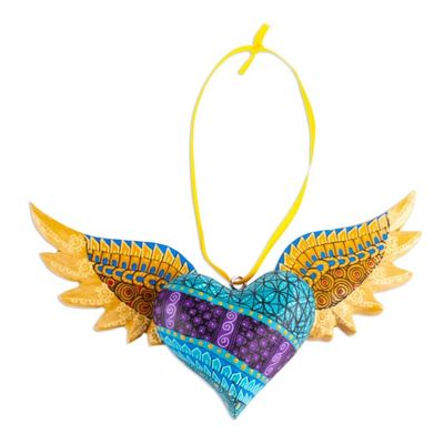 Alternate image for Alebrije Winged Heart Copal Wood Ornament from Mexico Winged Turquoise Heart