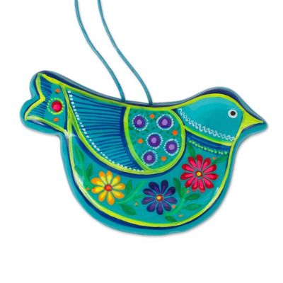 Alternate image for 2 Caribbean Blue Ceramic Handcrafted and Painted Ornaments Turquoise Doves
