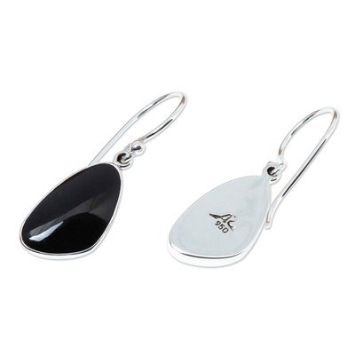 Alternate image for Obsidian and 950 Silver Dangle Earrings with Hooks Volcanic Triangles