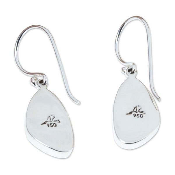 Alternate image for Obsidian and 950 Silver Dangle Earrings with Hooks Volcanic Triangles