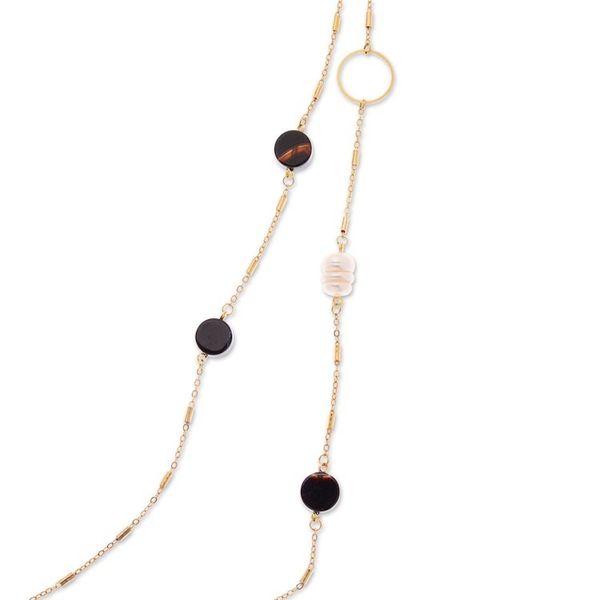 Alternate image for Gold-Plated Cultured Pearl and Onyx Long Station Necklace Dual Glam