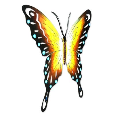 Alternate image for Hand Made Orange Butterfly Steel Wall Sculpture Mexico Soul of Happiness