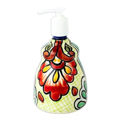 Alternate image for Multicolored Talavera-Style Ceramic Soap Pump from Mexico Hidalgo Bouquet