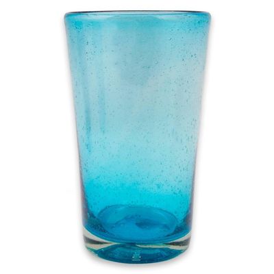 Alternate image for Set of 6 Aquamarine Hand Blown 15 oz Tumblers Aquamarine Bubbles