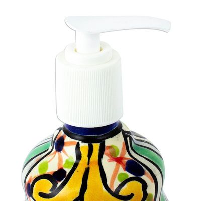 Alternate image for Multicolored Talavera-Style Ceramic Soap Pump from Mexico Hidalgo Bouquet