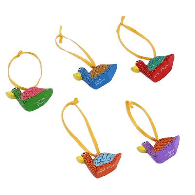 Alternate image for Painted Wood Alebrije Duck Ornaments Set of 5 from Mexico Sweet Ducks