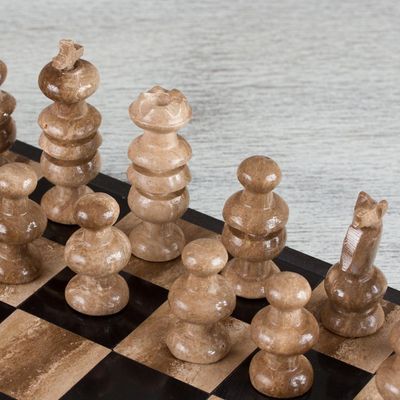 Alternate image for Marble Chess Set in Beige and Black from Mexico Worthy Match