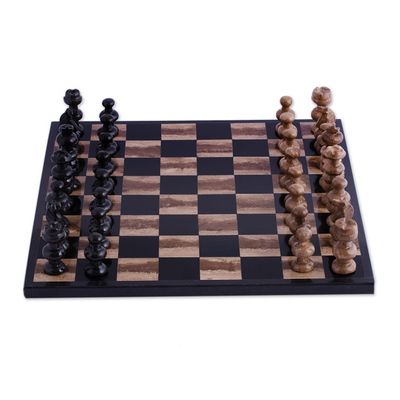 Alternate image for Marble Chess Set in Beige and Black from Mexico Worthy Match