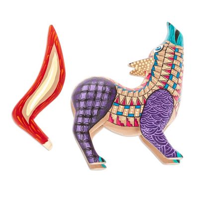 Alternate image for Hand-Painted Copal Wood Alebrije Figurine of Purple Wolf Wolf Call