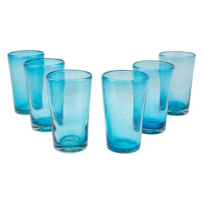Alternate image for Set of 6 Aquamarine Hand Blown 15 oz Tumblers Aquamarine Bubbles