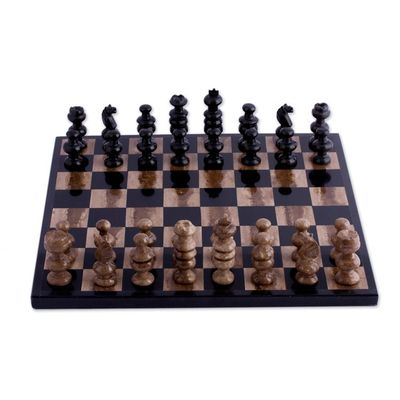 Alternate image for Marble Chess Set in Beige and Black from Mexico Worthy Match