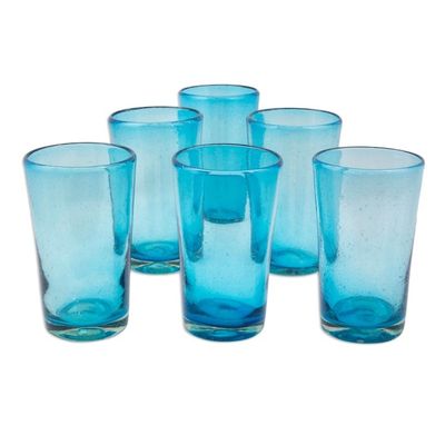 Alternate image for Set of 6 Aquamarine Hand Blown 15 oz Tumblers Aquamarine Bubbles