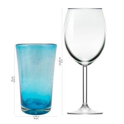 Alternate image for Set of 6 Aquamarine Hand Blown 15 oz Tumblers Aquamarine Bubbles