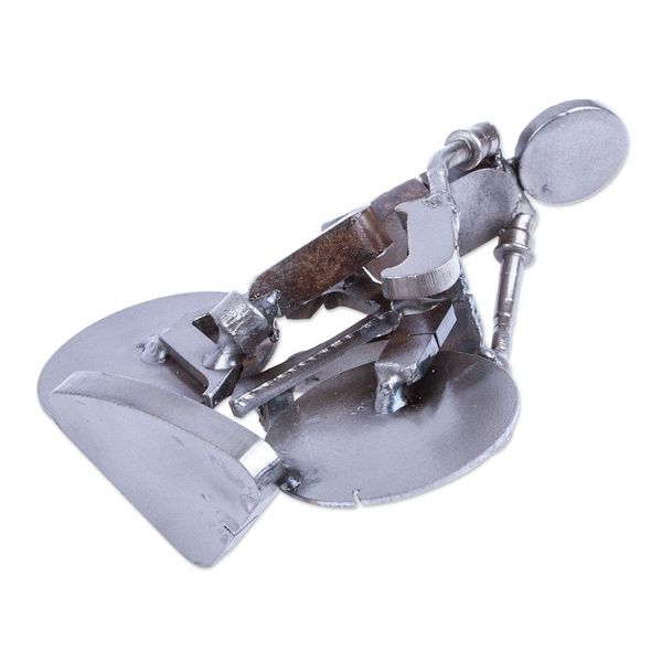 Alternate image for Handcrafted Recycled Scrap Metal Statuette of Man Biking Ecological Morning