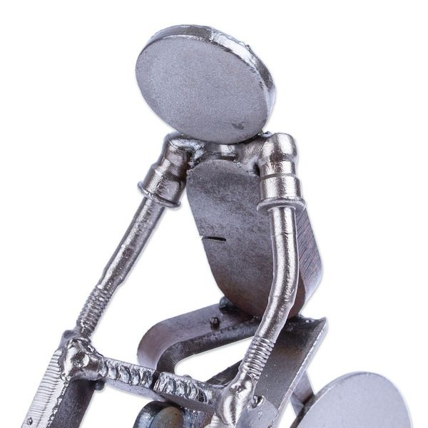 Alternate image for Handcrafted Recycled Scrap Metal Statuette of Man Biking Ecological Morning