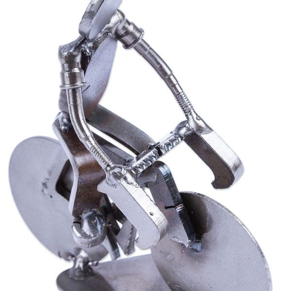 Alternate image for Handcrafted Recycled Scrap Metal Statuette of Man Biking Ecological Morning