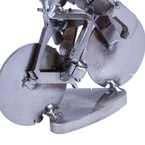 Alternate image for Handcrafted Recycled Scrap Metal Statuette of Man Biking Ecological Morning