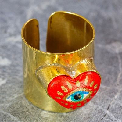 Alternate image for 14k Gold-Plated Wrap Ring with Red Papier Mache Heart Passionate Glance