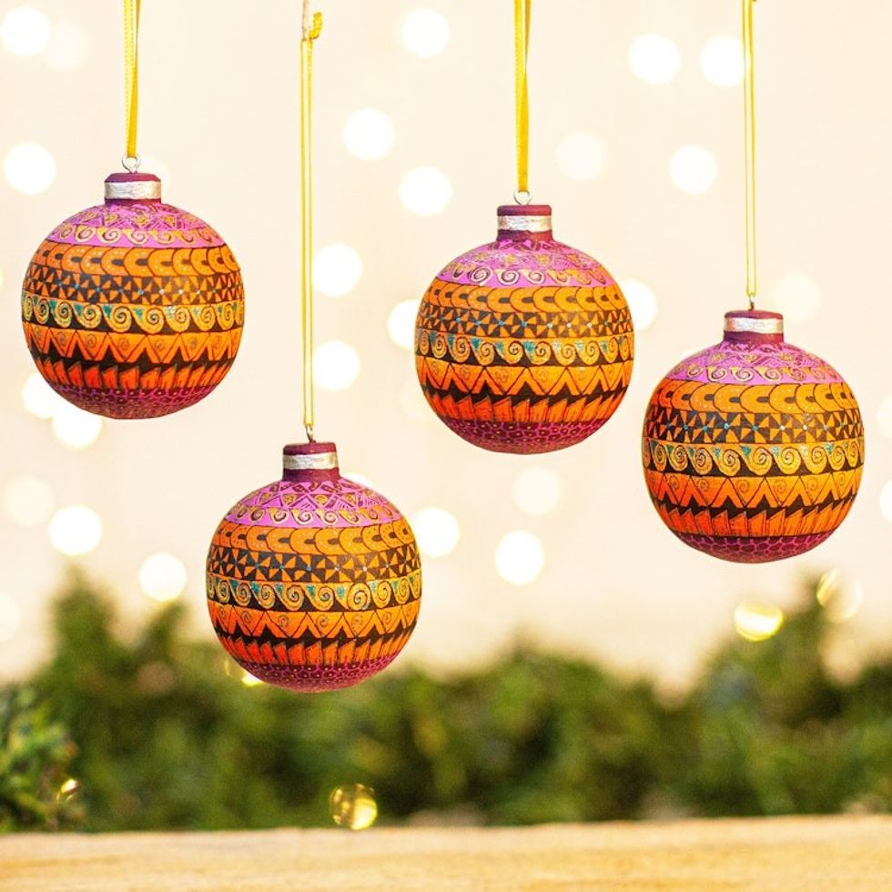 Artisan Crafted Wood Alebrije Ornaments 'Oaxacan Sunrise'