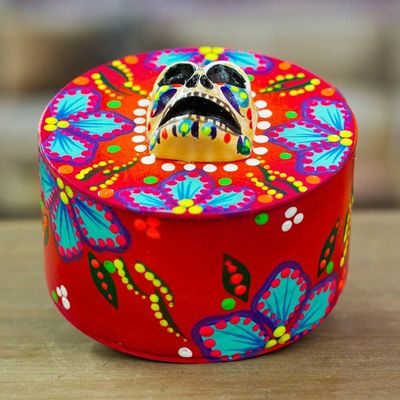 Alternate image for Papier Mache Skull Jewelry Box Made with Recycled Cardboard Skull in Red