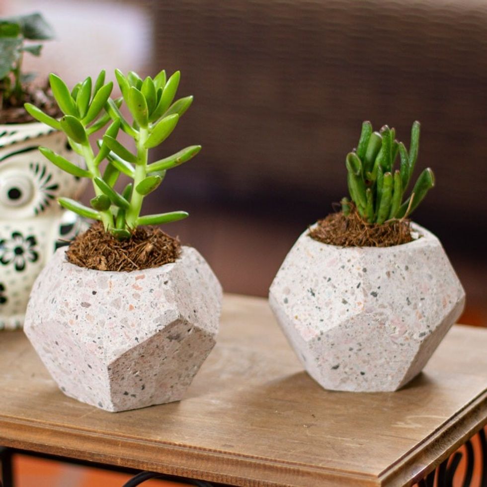 Small Polygonal Reclaimed Stone Flower Pots Pair 'Modern Polygon'