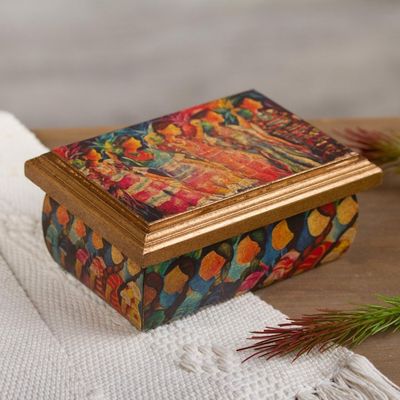Alternate image for Huichol Women on Wood Decoupage Jewelry Box with Mirror Huichol Women