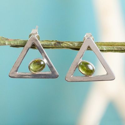 Alternate image for Sterling Silver and Peridot Triangle Drop Earrings Graceful Triangles