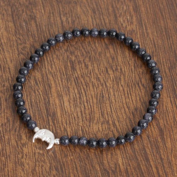 Alternate image for Deep Blue Agate with Sterling Silver Moon Pendant Bracelet Moon in the Stars