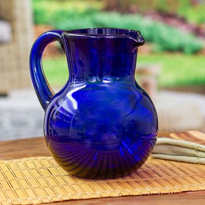 Alternate image for Eco-Friendly Cobalt Blue Handblown Recycled Glass Pitcher Chic Cobalt