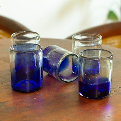 Alternate image for Eco-Friendly Handblown Ombre Blue Juice Glasses Set of 6 Jalisco Blue