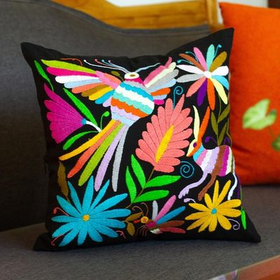 Alternate image for Tenango Style Embroidered Cushion Cover With Zipper Tenango Night