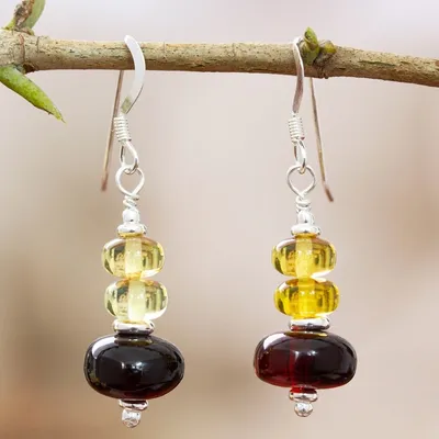 Alternate image for Sterling Silver Dangle Earrings with Natural Amber Stones Stylish Courage
