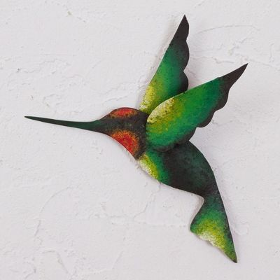 Alternate image for Green Hummingbird Artisan Handcrafted Steel Wall Sculpture Delightful Green Hummingbird