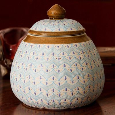 Alternate image for Blue Chevron Motif Ceramic Round Decorative Jar Chevron Tears