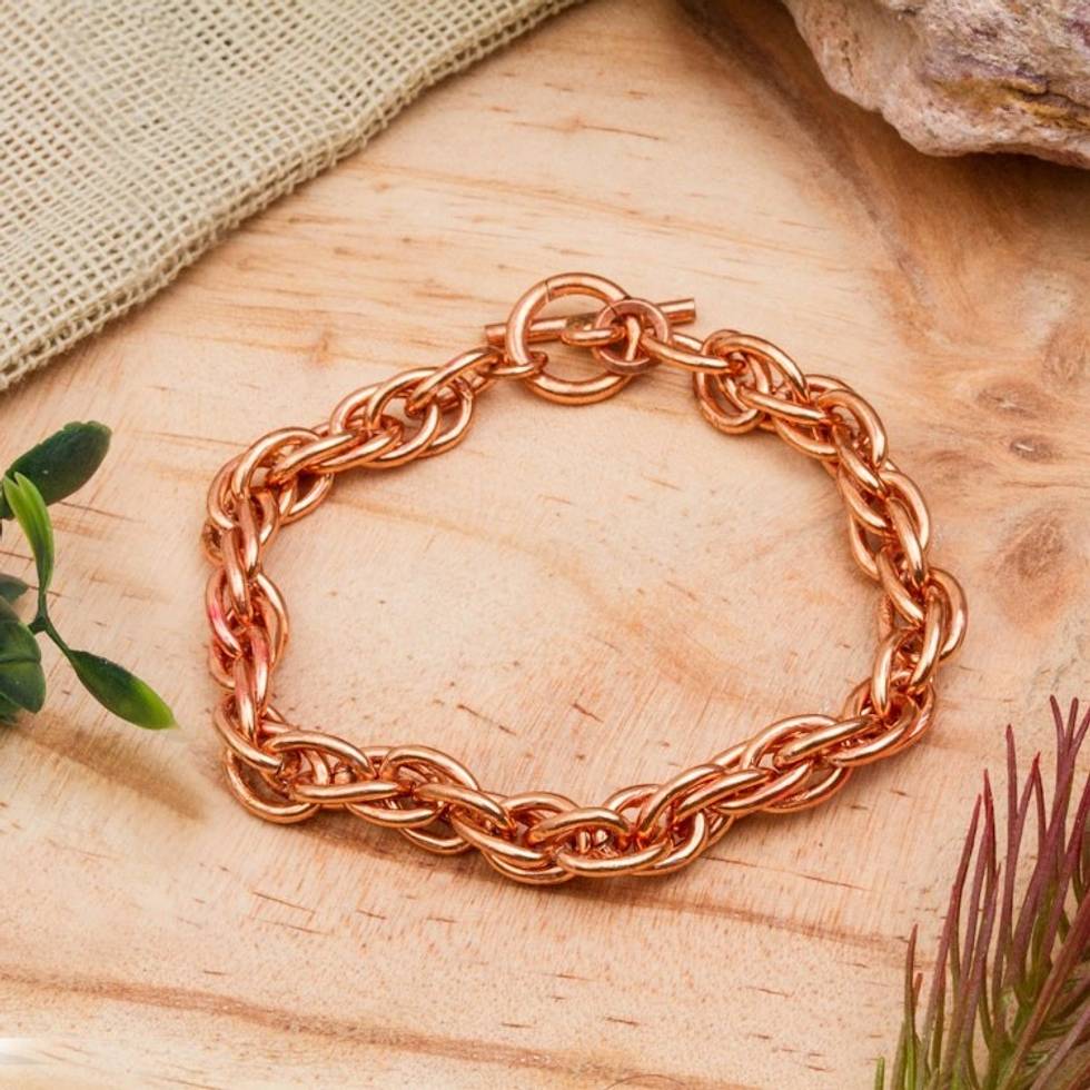 Handcrafted Copper Rope Chain Bracelet from Mexico 'Bright Connection'