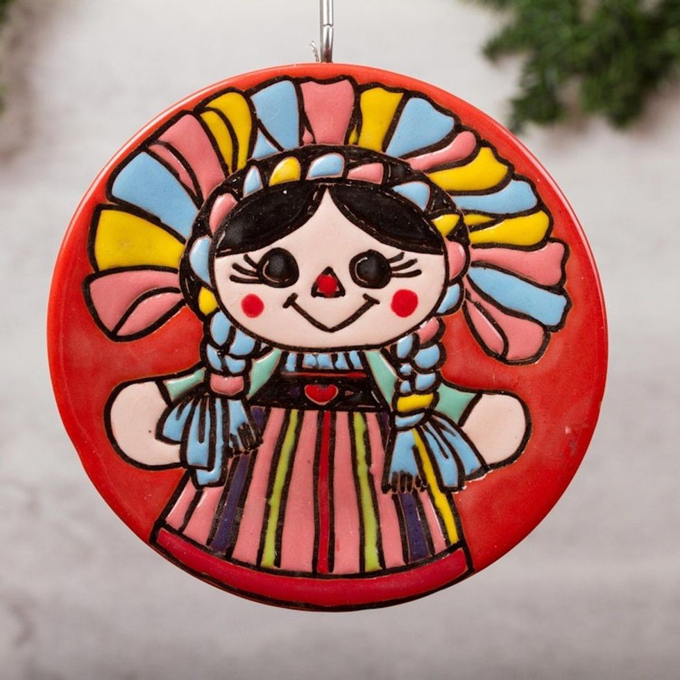 Maria Doll-Themed Ceramic Wall Art Crafted in Mexico 'Lovely Maria Doll'