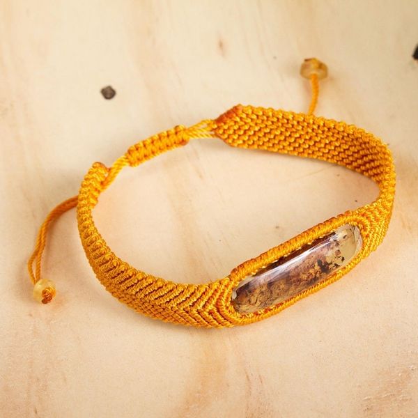 Alternate image for Amber Wristband Bracelet with Saffron Cord from Mexico Age-Old Elegance in Saffron