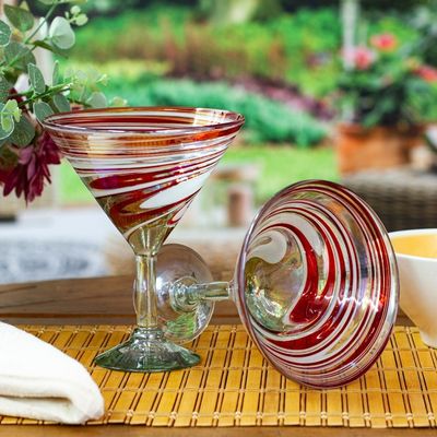 Alternate image for Pair of Eco-Friendly Red and White Handblown Martini Glasses Majestic Enchantment