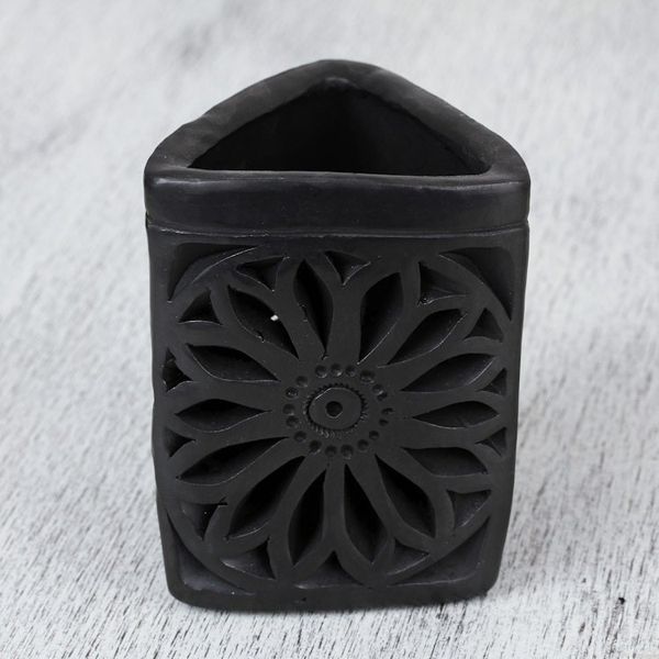Alternate image for Oaxaca Barro Negro Triangular Floral Ceramic Pencil Holder Oaxacan Dusk