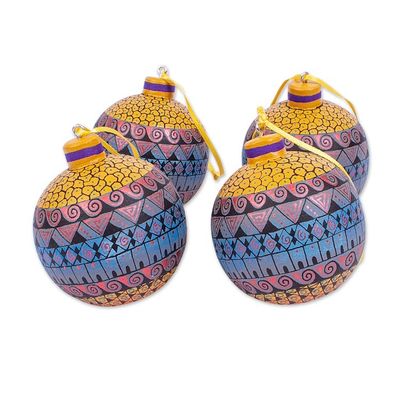 Alternate image for Hand Painted Wood Ornaments Set of 4 Oaxacan Christmas