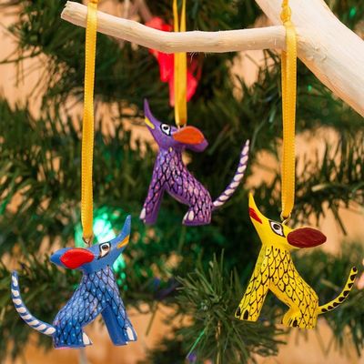 Alternate image for Wood Alebrije Coyote Ornaments Set of 5 from Mexico Sweet Coyotes