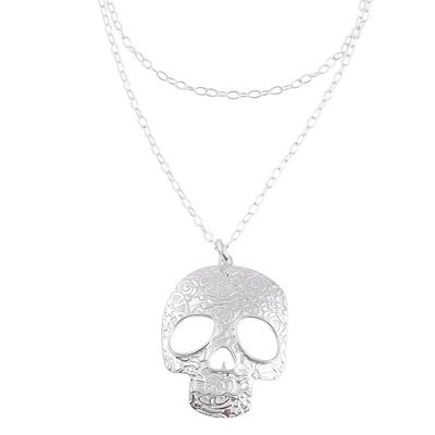 Alternate image for Taxco Sterling Silver Skull Pendant Necklace from Mexico Complex Skull