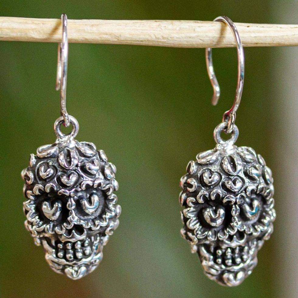Taxco Sterling Silver Skull Earrings 'Deadly Love'